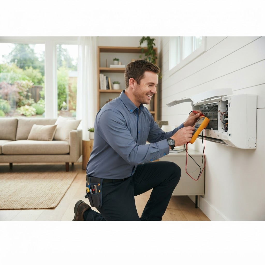 HVAC technician servicing a modern home system